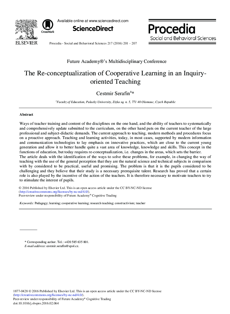 The Re-conceptualization of Cooperative Learning in an Inquiry-oriented Teaching 