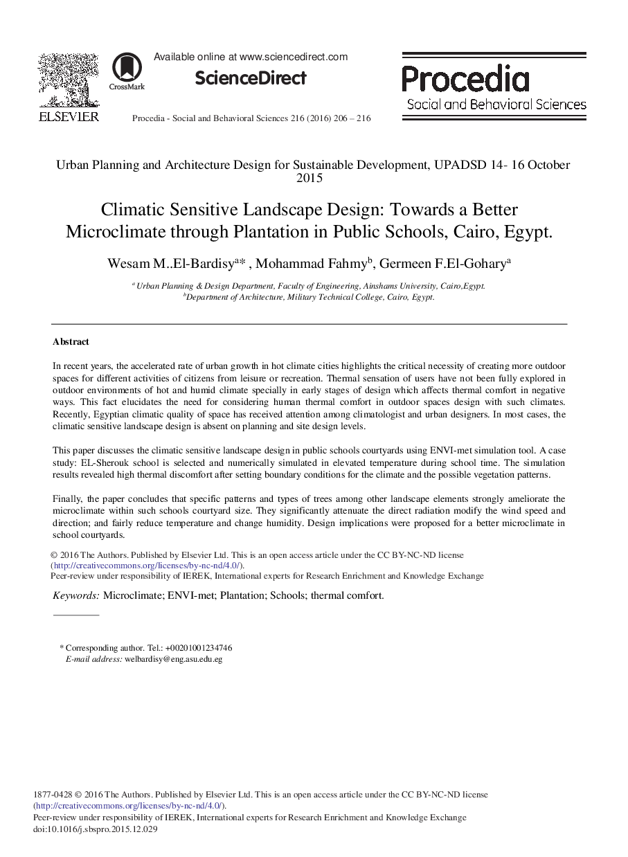 Climatic Sensitive Landscape Design: Towards a Better Microclimate through Plantation in Public Schools, Cairo, Egypt 