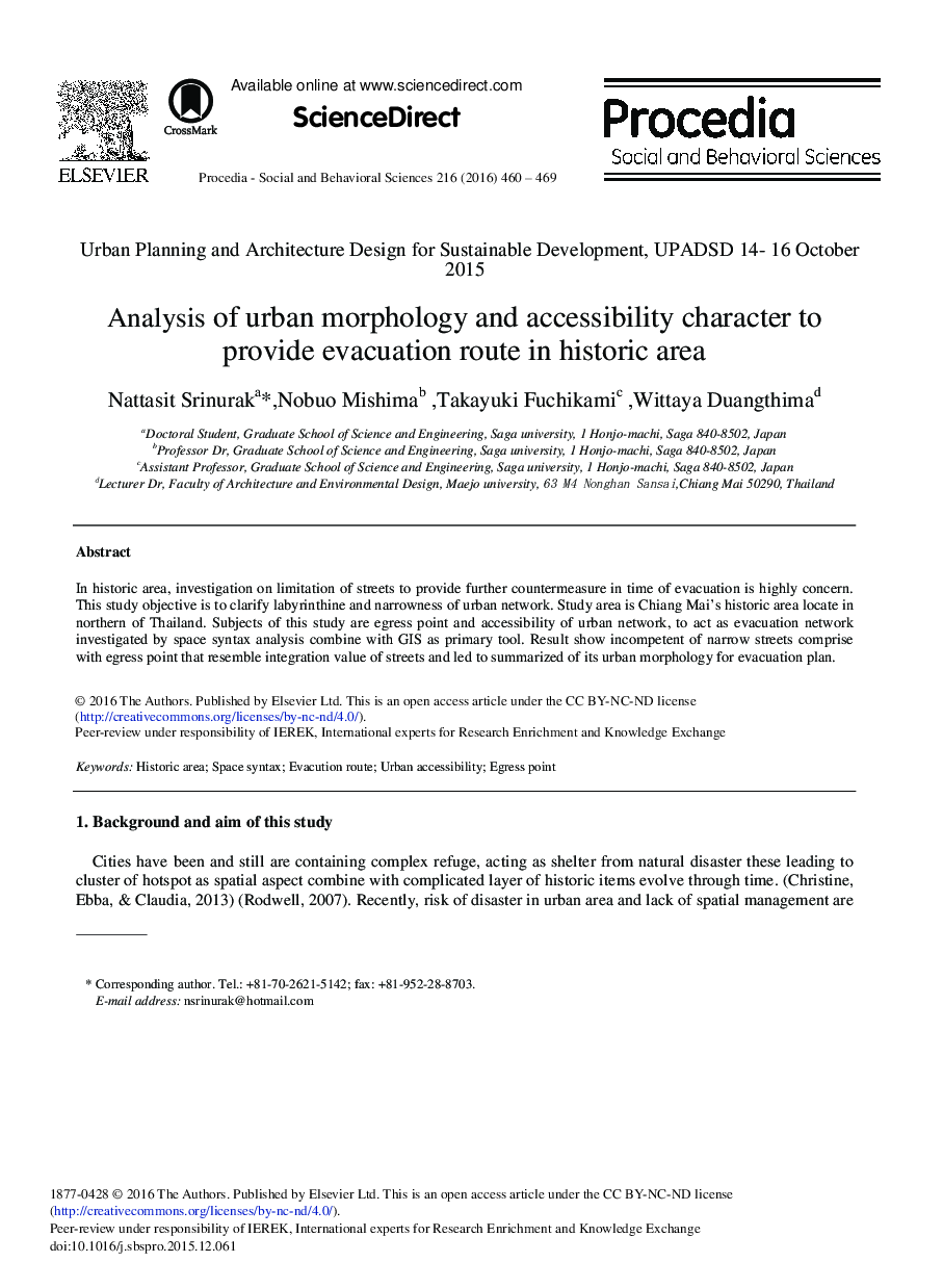 Analysis of Urban Morphology and Accessibility Character to Provide Evacuation Route in Historic Area 