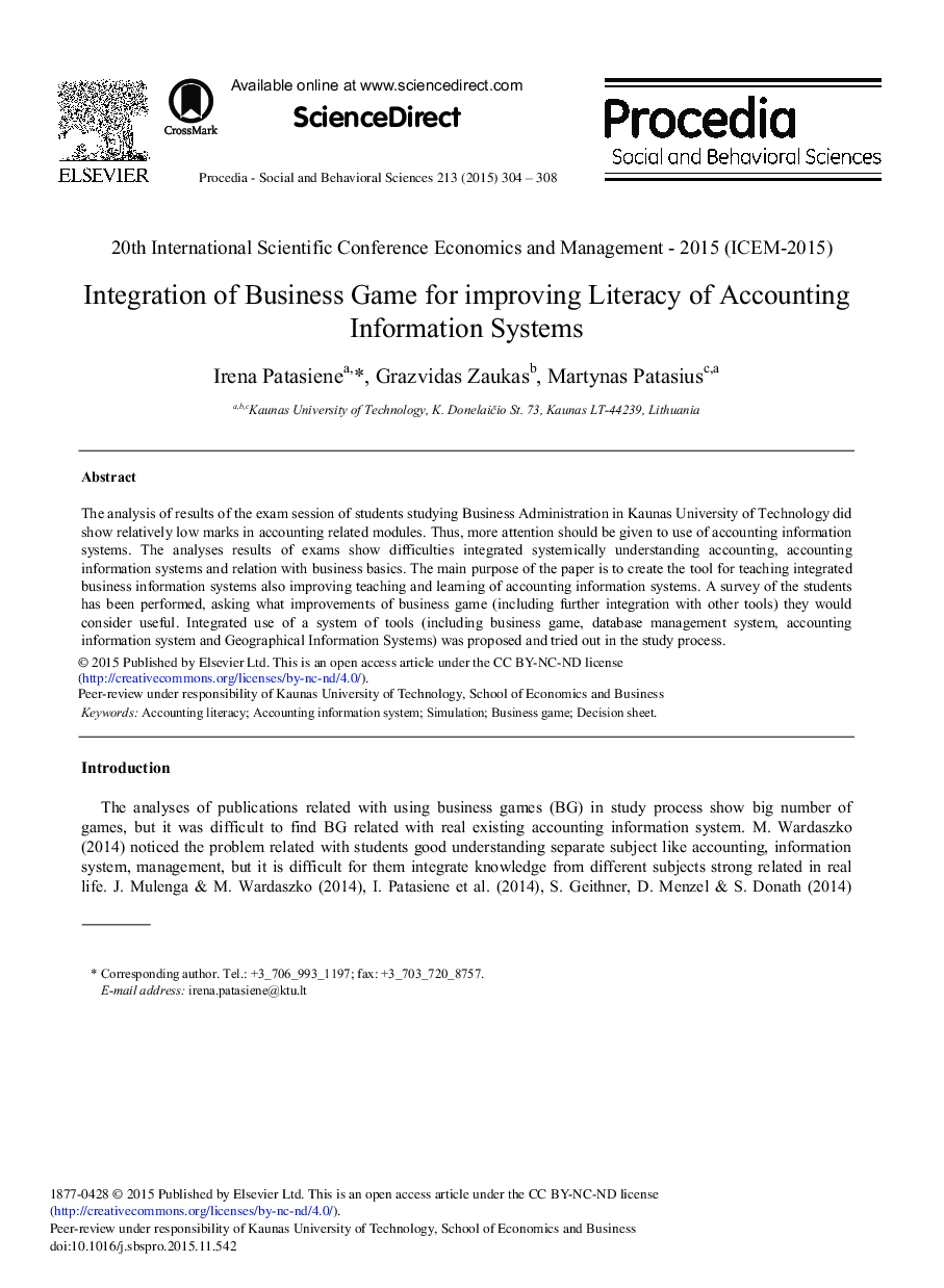 Integration of Business Game for Improving Literacy of Accounting Information Systems 