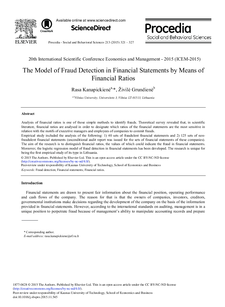 The Model of Fraud Detection in Financial Statements by Means of Financial Ratios 