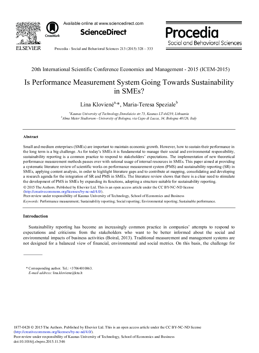 Is Performance Measurement System Going Towards Sustainability in SMEs? 