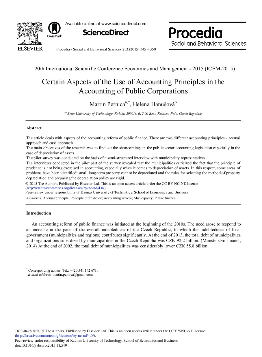 Certain Aspects of the Use of Accounting Principles in the Accounting of Public Corporations 