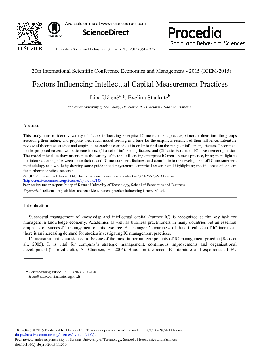 Factors Influencing Intellectual Capital Measurement Practices 