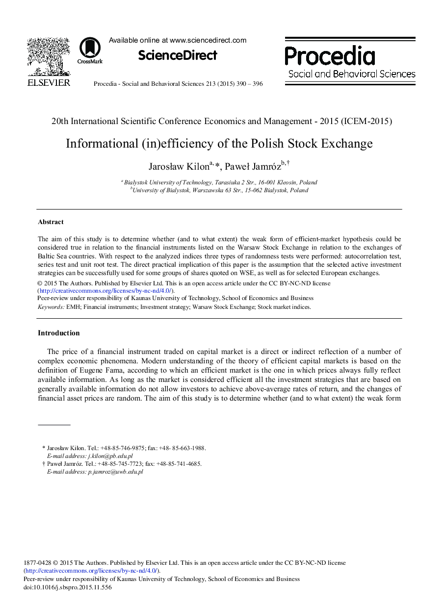 Informational (in)efficiency of the Polish Stock Exchange 