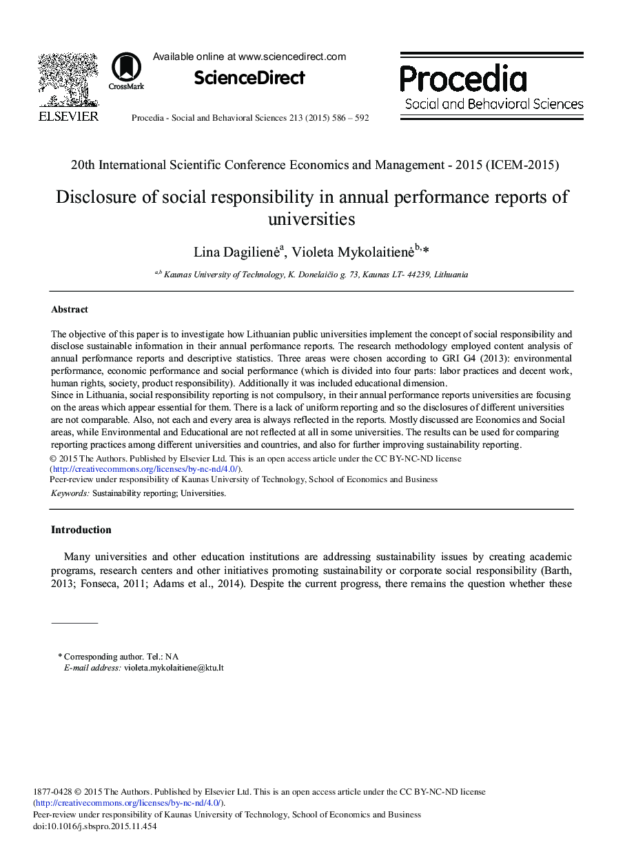 Disclosure of Social Responsibility in Annual Performance Reports of Universities 