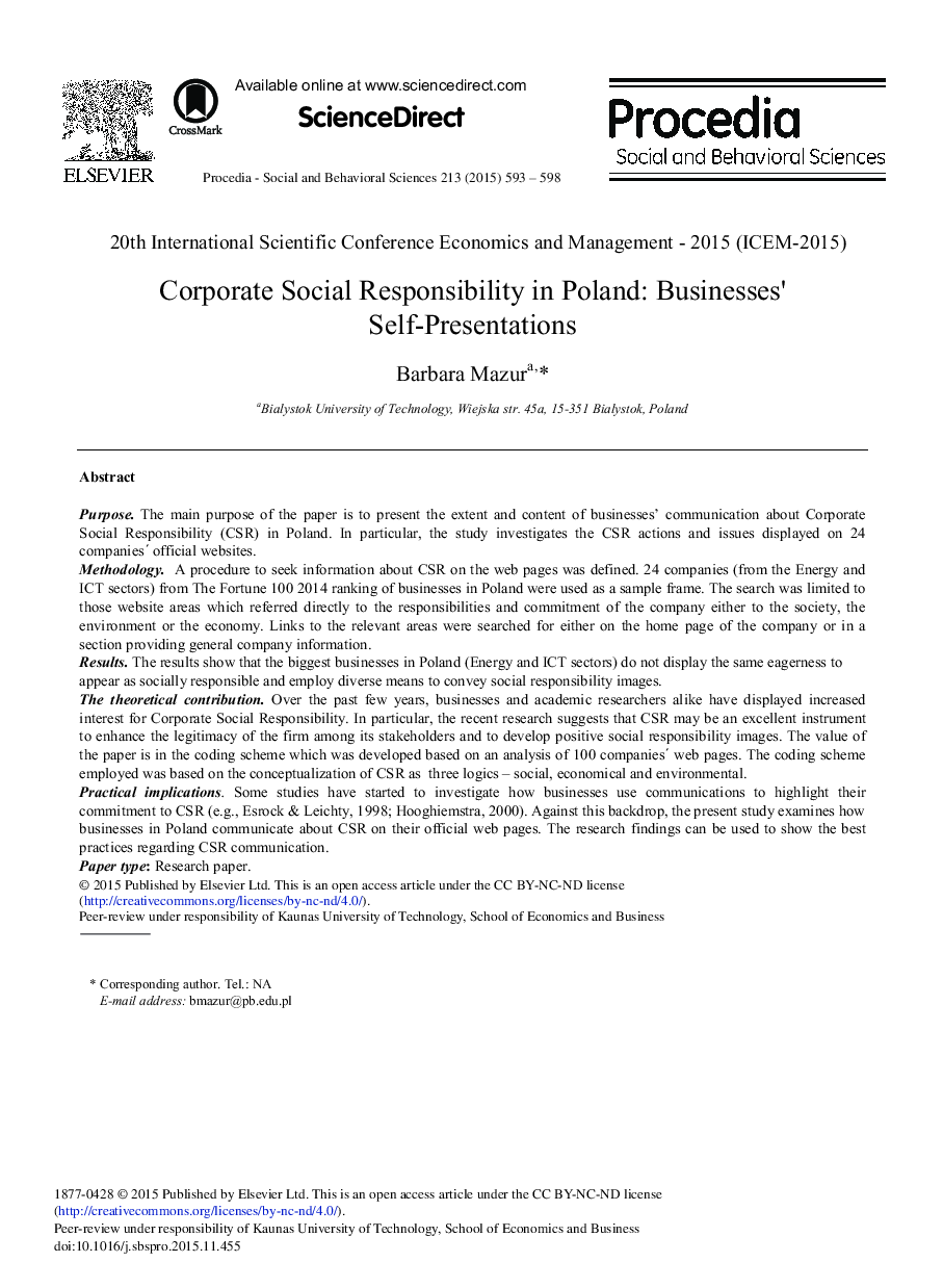 Corporate Social Responsibility in Poland: Businesses’ Self-Presentations 