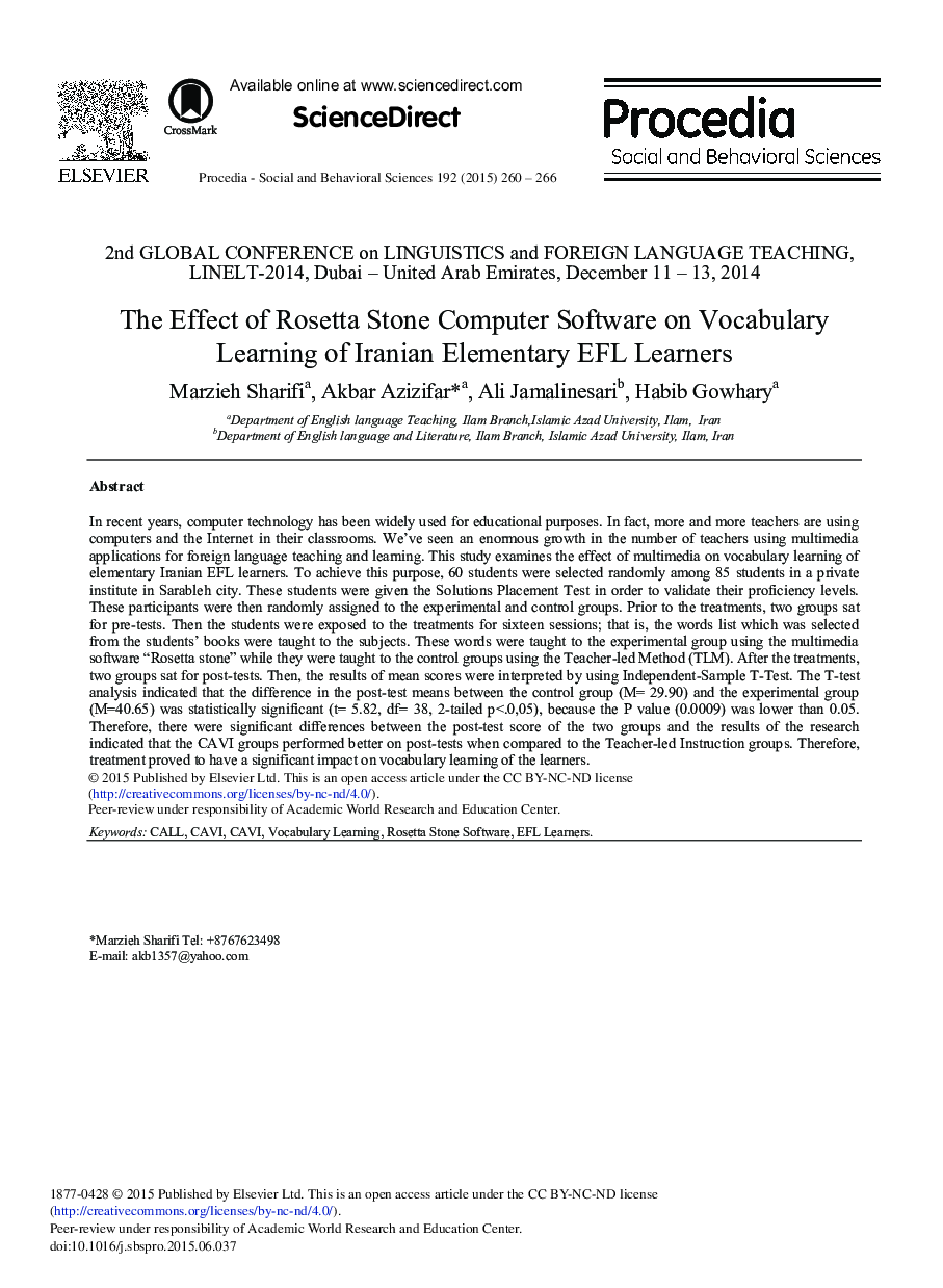 The Effect of Rosetta Stone Computer Software on Vocabulary Learning of Iranian Elementary EFL Learners 