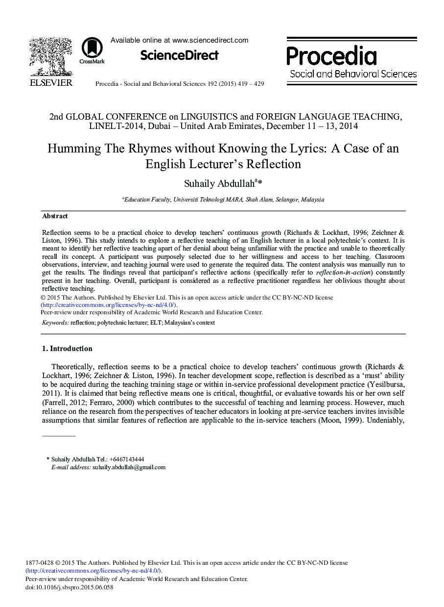 Humming the Rhymes without Knowing the Lyrics: A Case of an English Lecturer's Reflection 