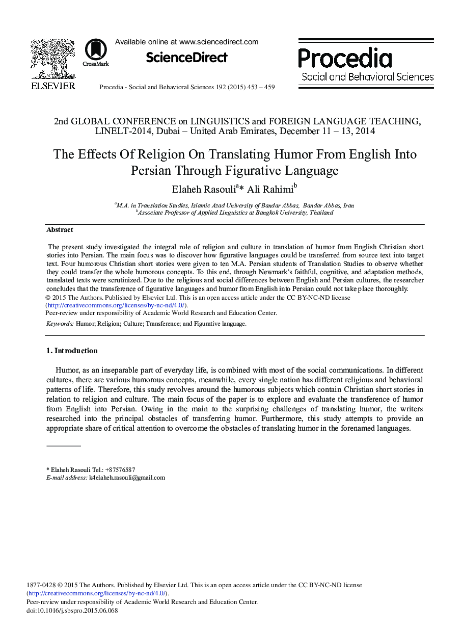 The Effects of Religion on Translating Humor from English into Persian through Figurative Language 