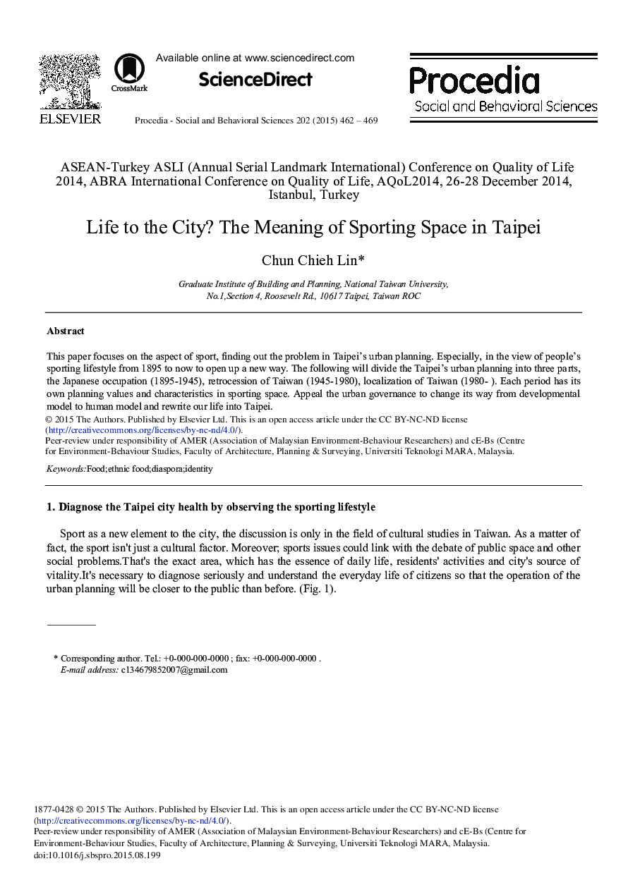 Life to the City? The Meaning of Sporting Space in Taipei 