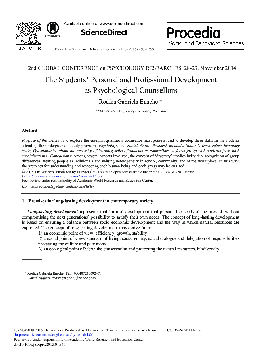 The Students’ Personal and Professional Development as Psychological Counsellors 