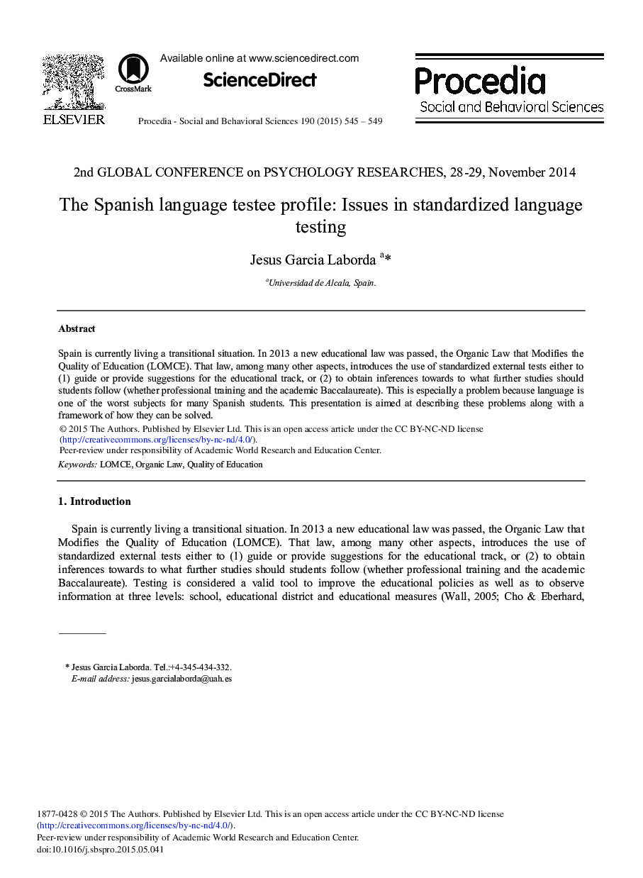 The Spanish Language Testee Profile: Issues in Standardized Language Testing 