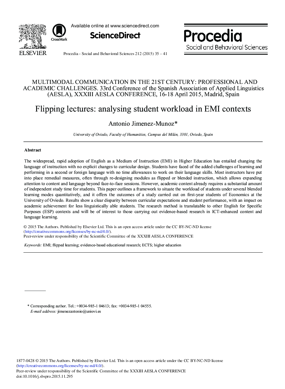 Flipping Lectures: Analysing Student Workload in EMI Contexts 