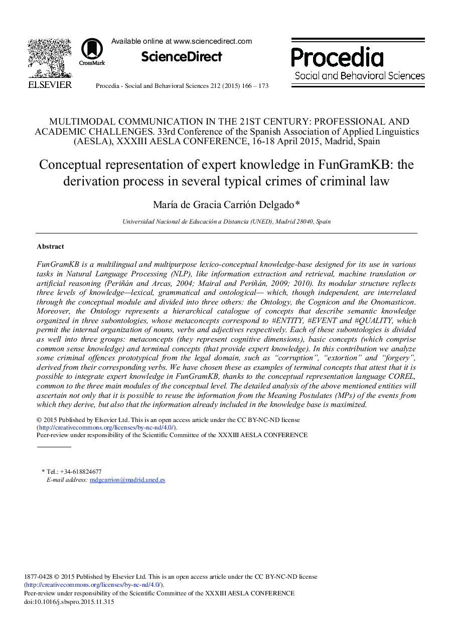 Conceptual Representation of Expert Knowledge in FunGramKB: The Derivation Process in Several Typical Crimes of Criminal Law 