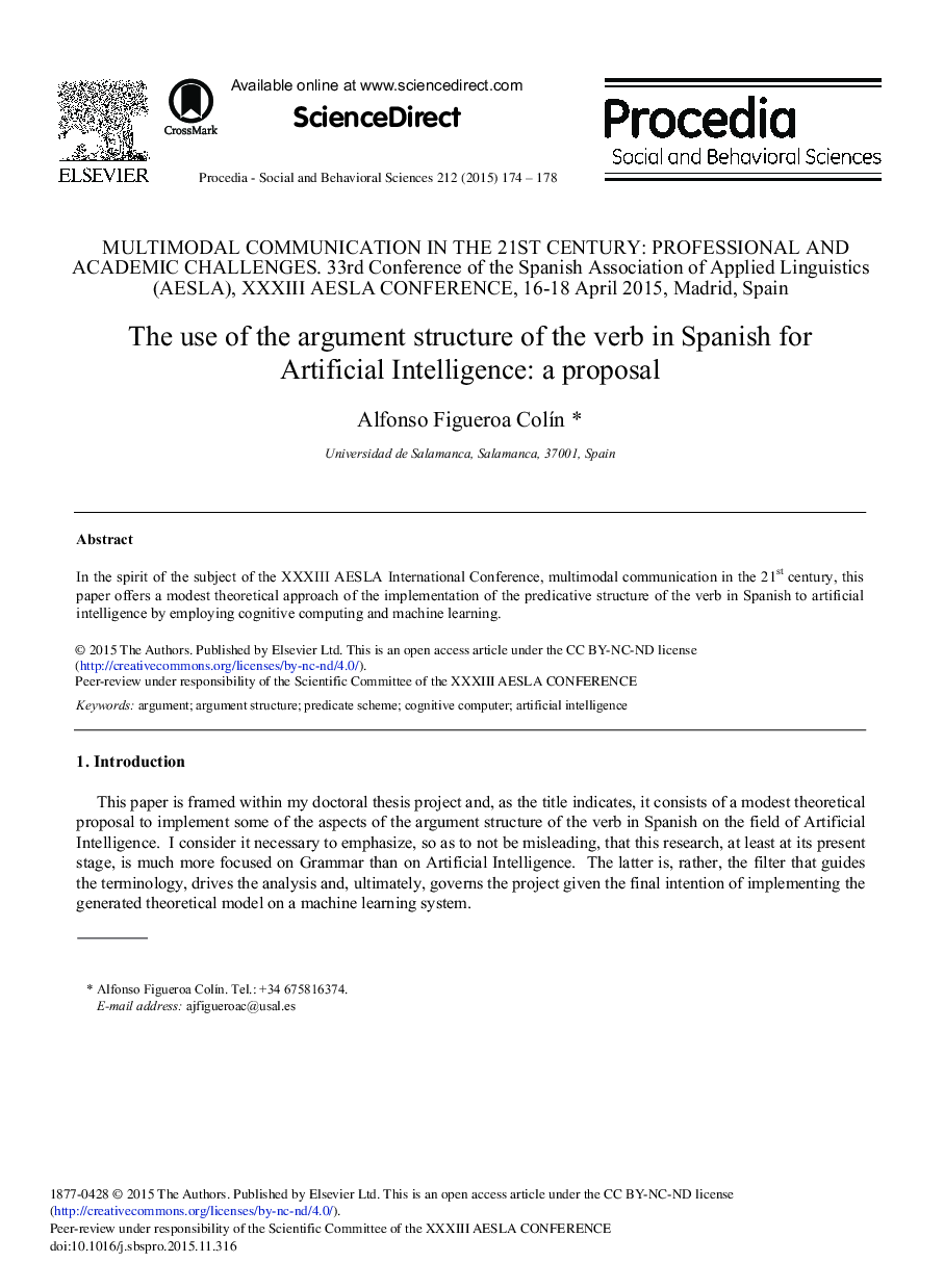 The Use of the Argument Structure of the Verb in Spanish for Artificial Intelligence: A Proposal 