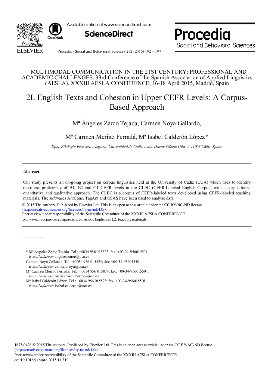 2L English Texts and Cohesion in upper CEFR Levels: A Corpus-Based Approach 