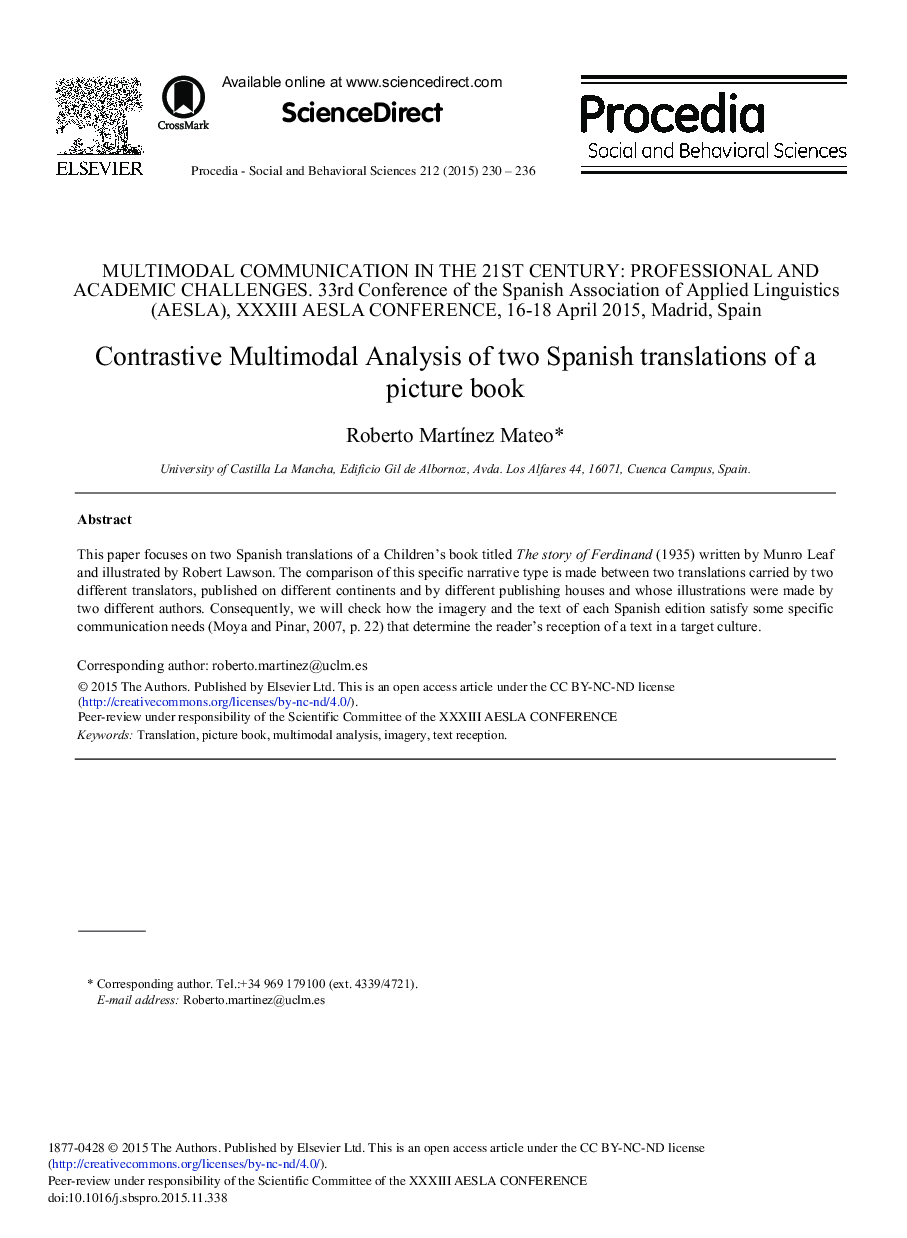 Contrastive Multimodal Analysis of Two Spanish Translations of a Picture Book 