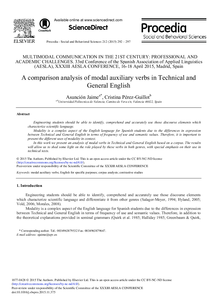 A Comparison Analysis of Modal Auxiliary Verbs in Technical and General English 