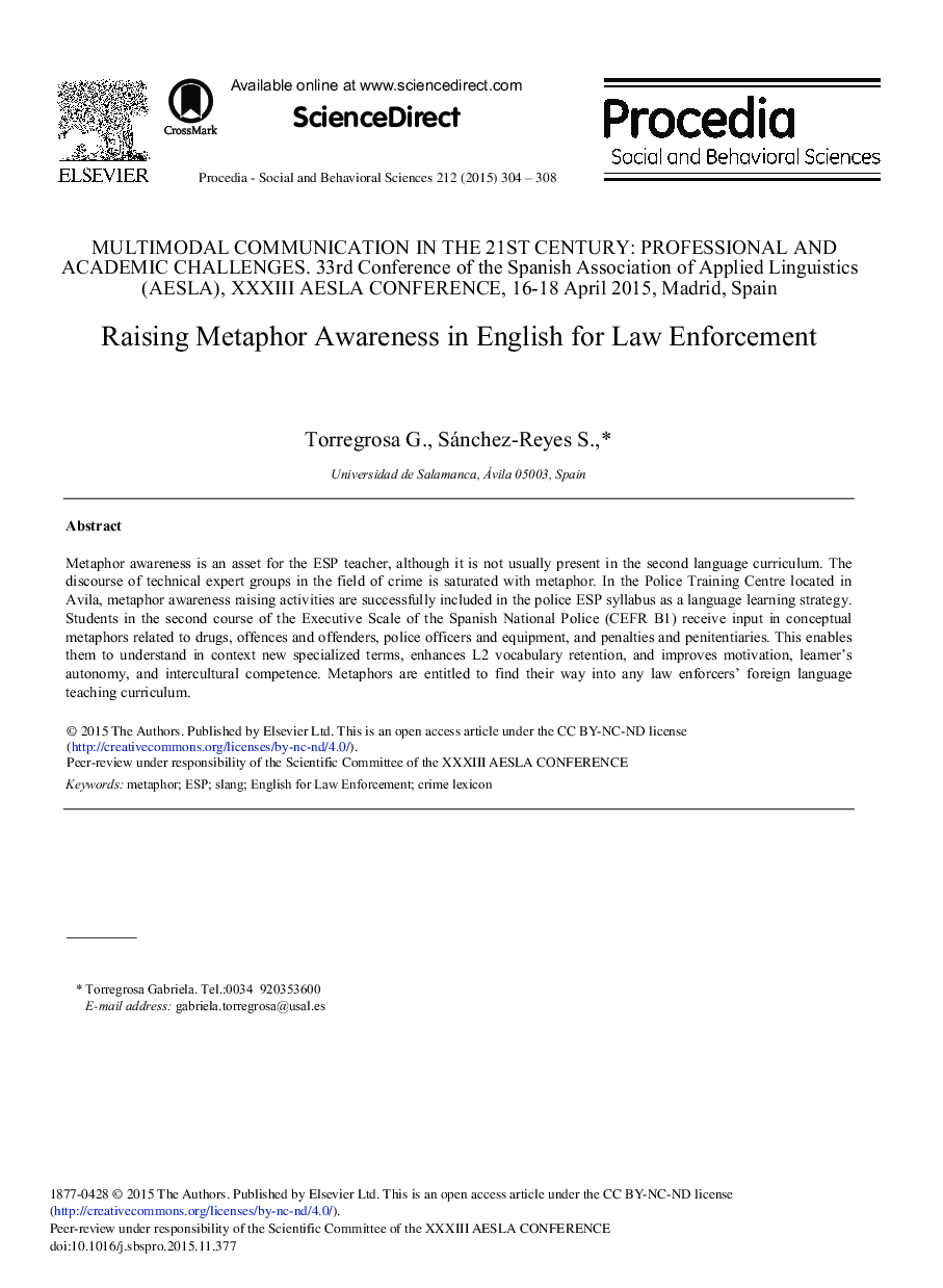 Raising Metaphor Awareness in English for Law Enforcement 