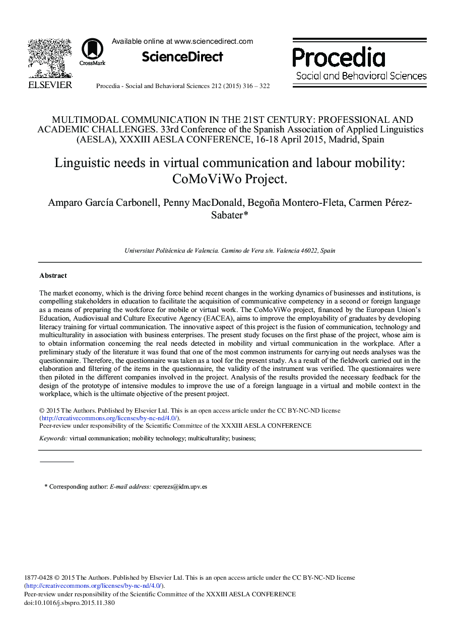 Linguistic Needs in Virtual Communication and Labour Mobility: CoMoViWo Project 