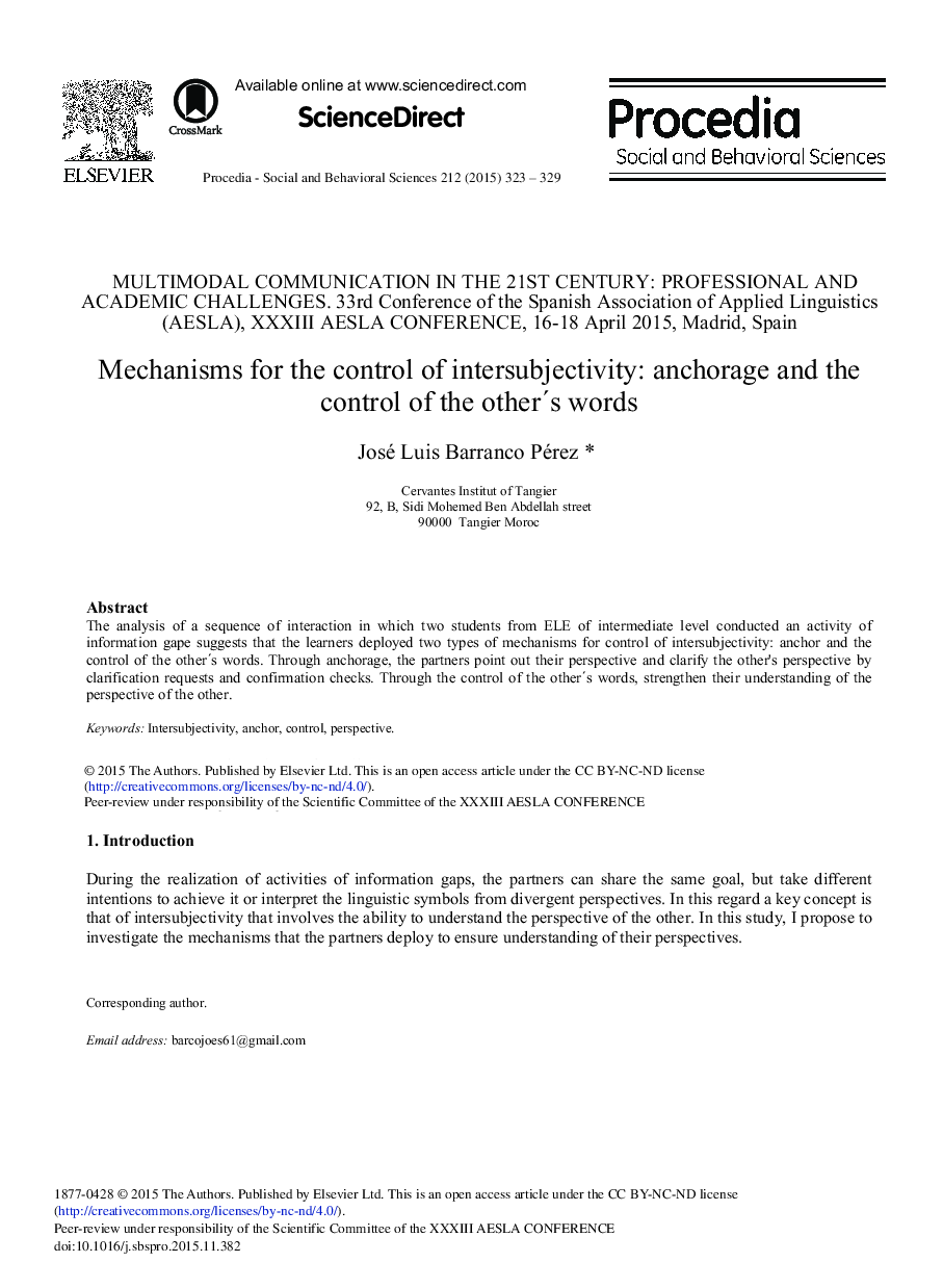 Mechanisms for the Control of Intersubjectivity: Anchorage and the Control of the Other's Words 