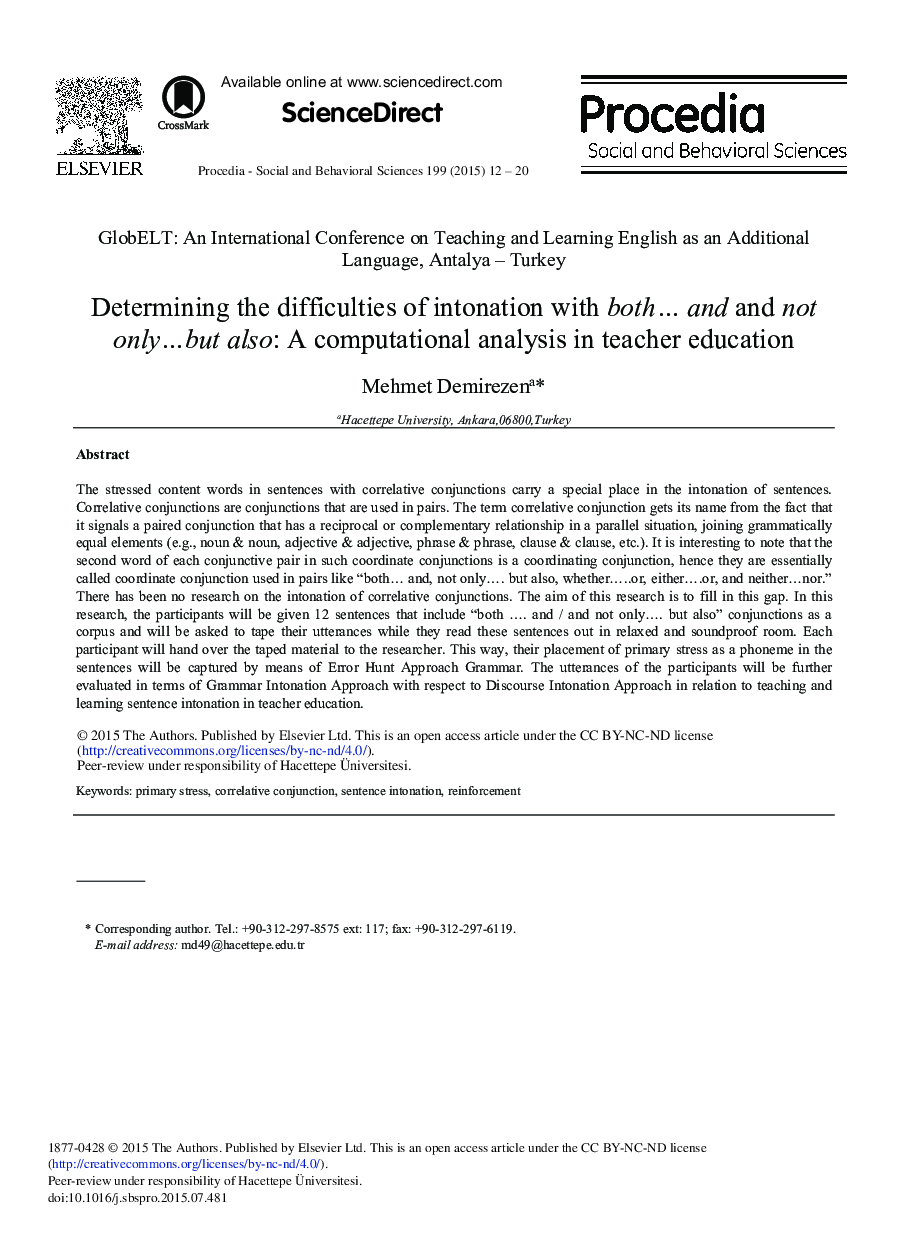 Determining the Difficulties of Intonation with both… and and not only…but also: A Computational Analysis in Teacher Education 