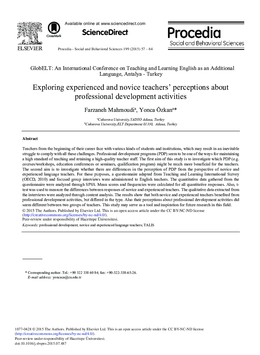 Exploring Experienced and Novice Teachers’ Perceptions about Professional Development Activities 