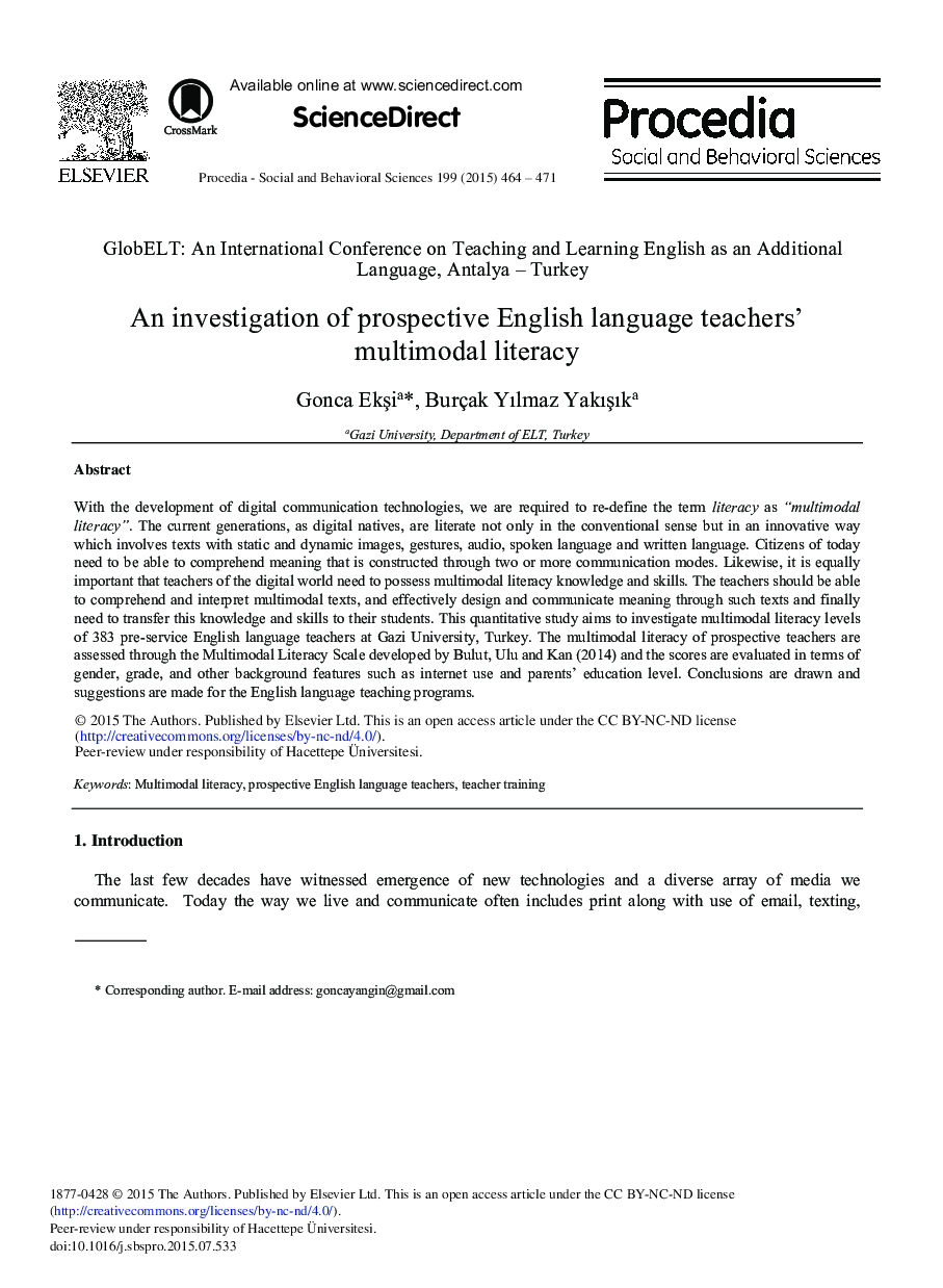 An Investigation of Prospective English Language Teachers’ Multimodal Literacy 