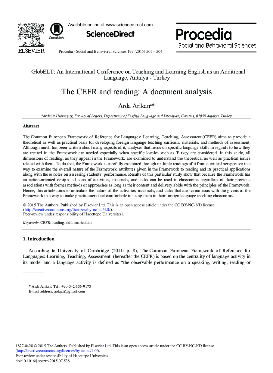 The CEFR and Reading: A Document Analysis 