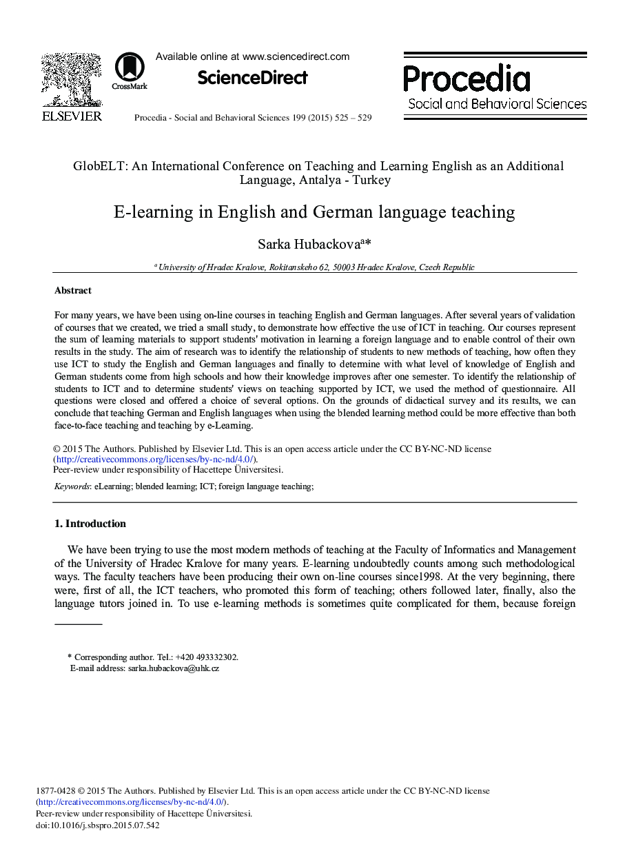 E-learning in English and German Language Teaching 