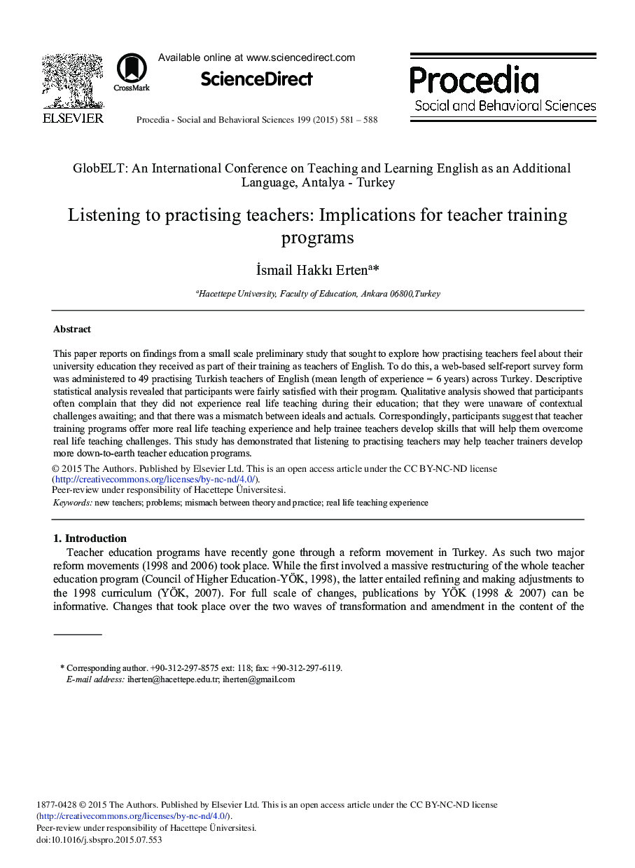 Listening to Practising Teachers: Implications for Teacher Training Programs 