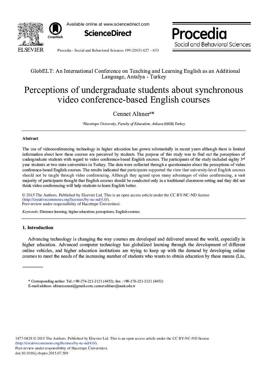 Perceptions of Undergraduate Students about Synchronous Video Conference-based English Courses 