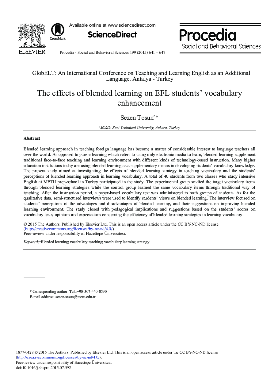 The Effects of Blended Learning on EFL Students’ Vocabulary Enhancement 