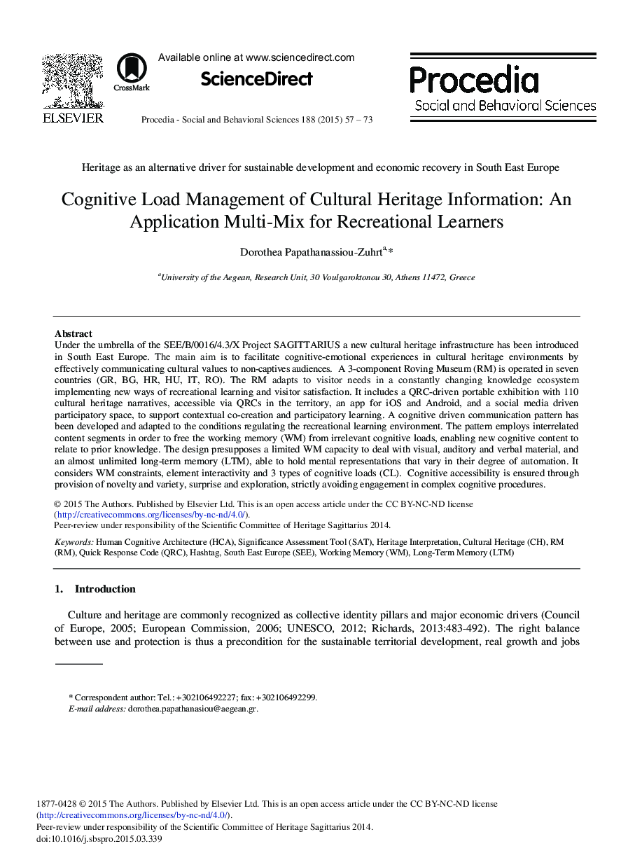 Cognitive Load Management of Cultural Heritage Information: An Application Multi-Mix for Recreational Learners 