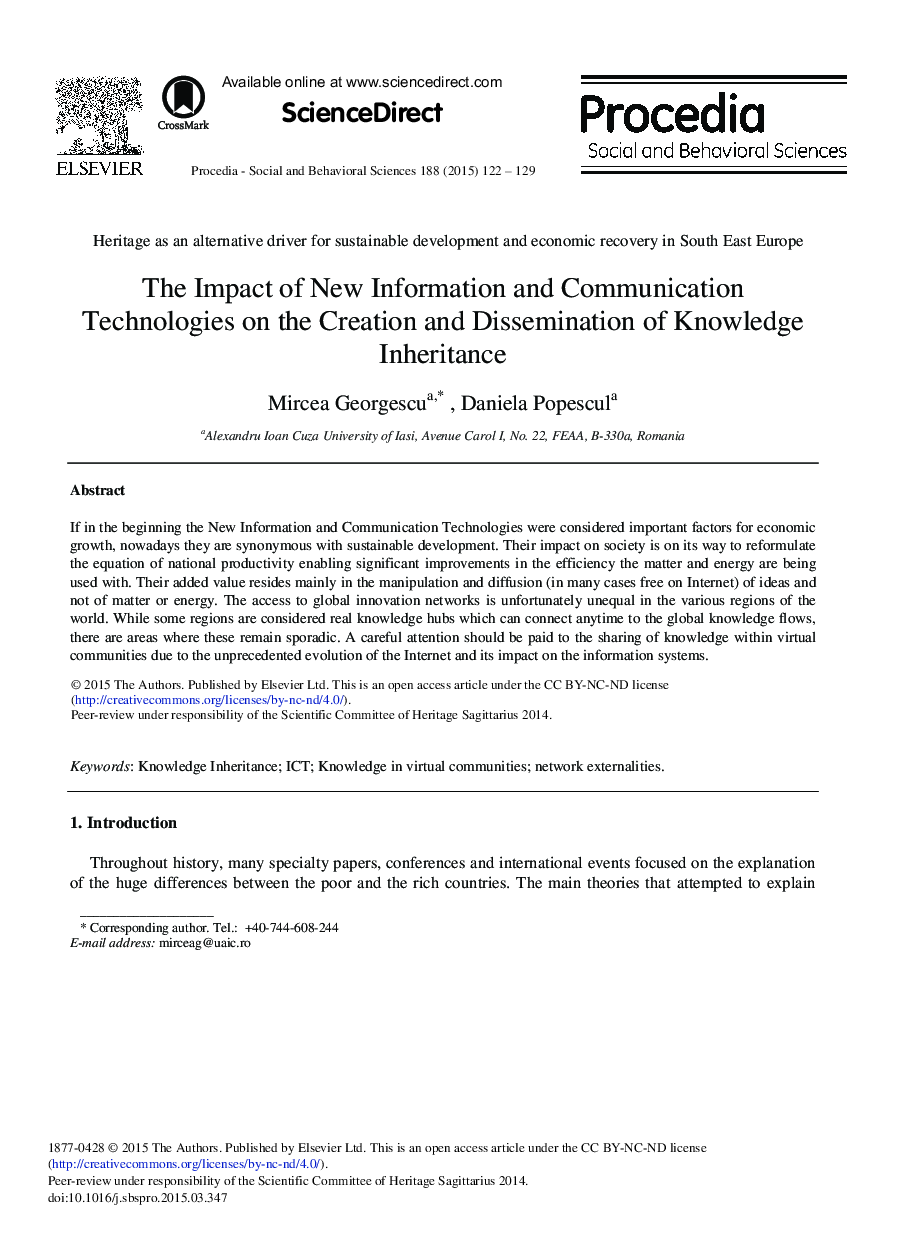 The Impact of New Information and Communication Technologies on the Creation and Dissemination of Knowledge Inheritance 