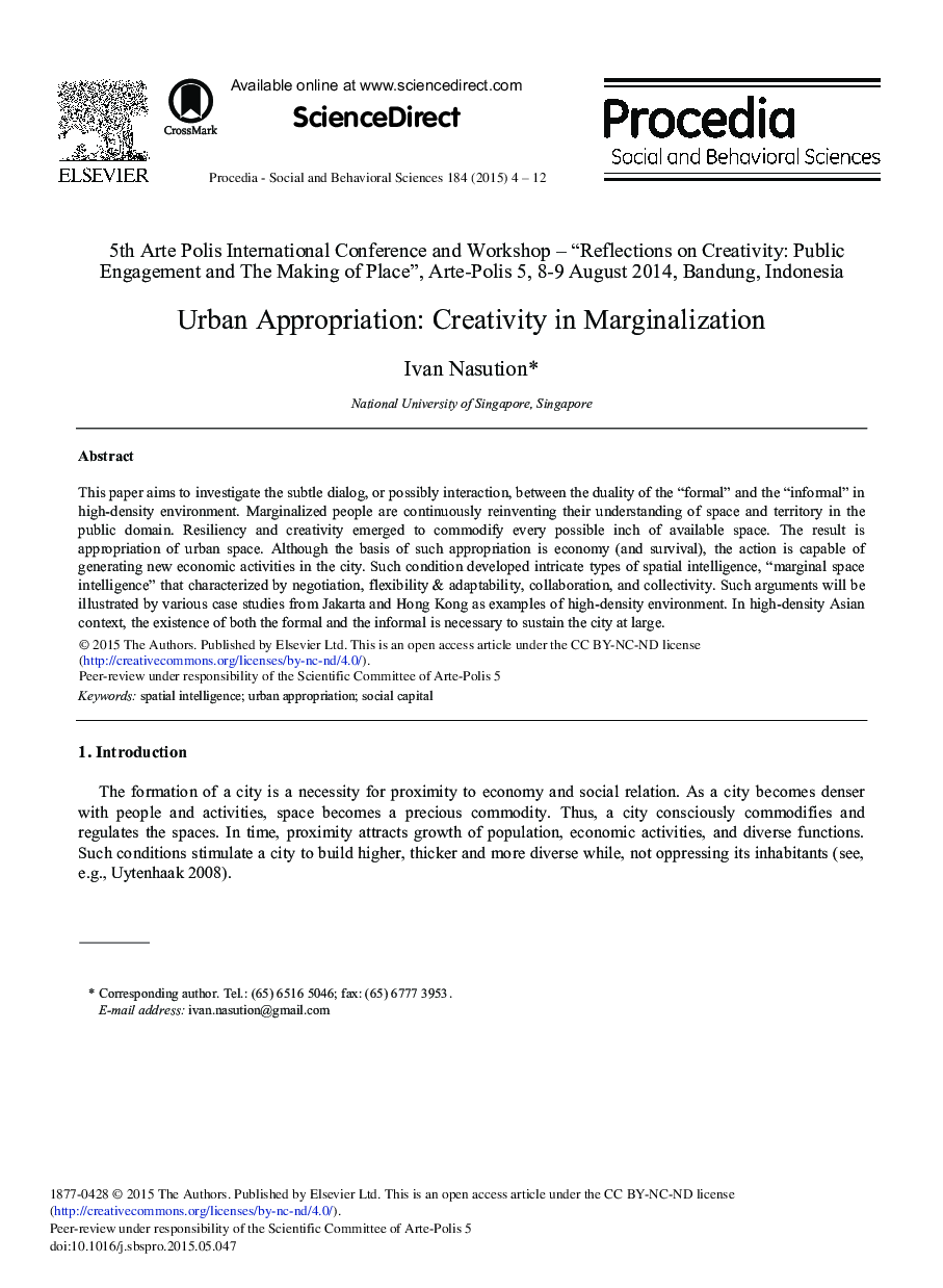 Urban Appropriation: Creativity in Marginalization 