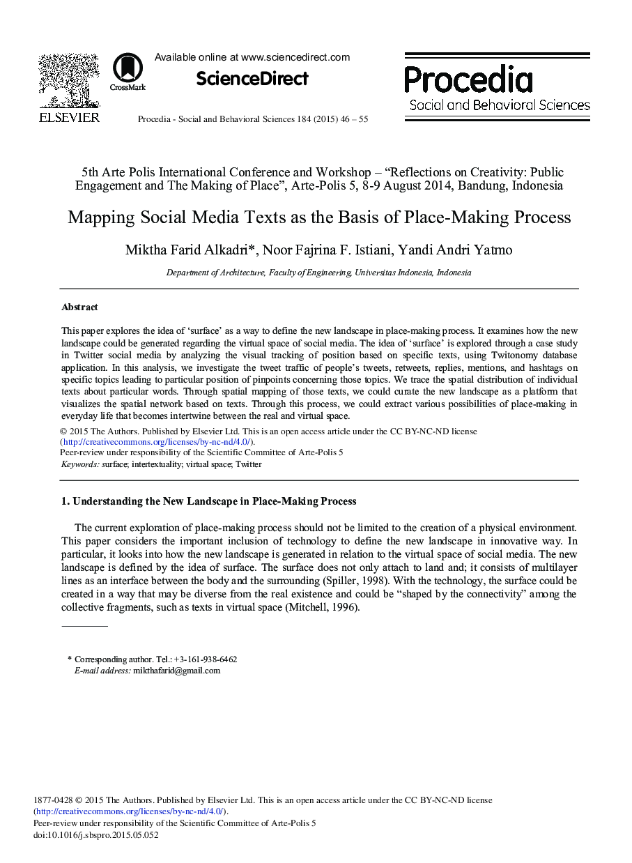 Mapping Social Media Texts as the Basis of Place-Making Process 