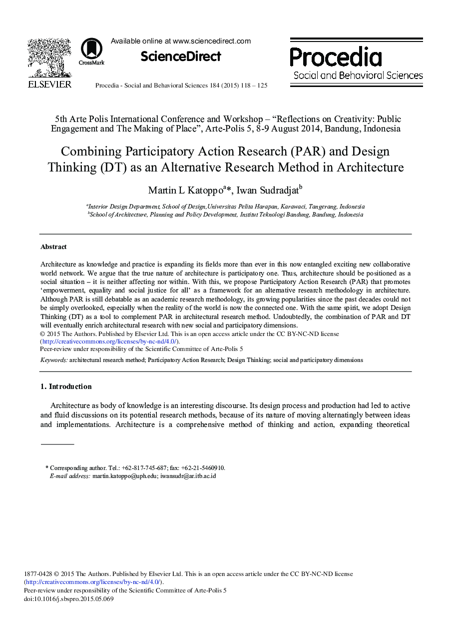 Combining Participatory Action Research (PAR) and Design Thinking (DT) as an Alternative Research Method in Architecture 