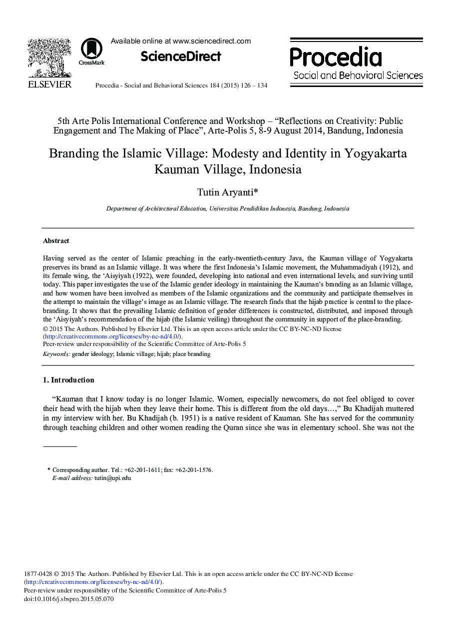 Branding the Islamic Village: Modesty and Identity in Yogyakarta Kauman Village, Indonesia 