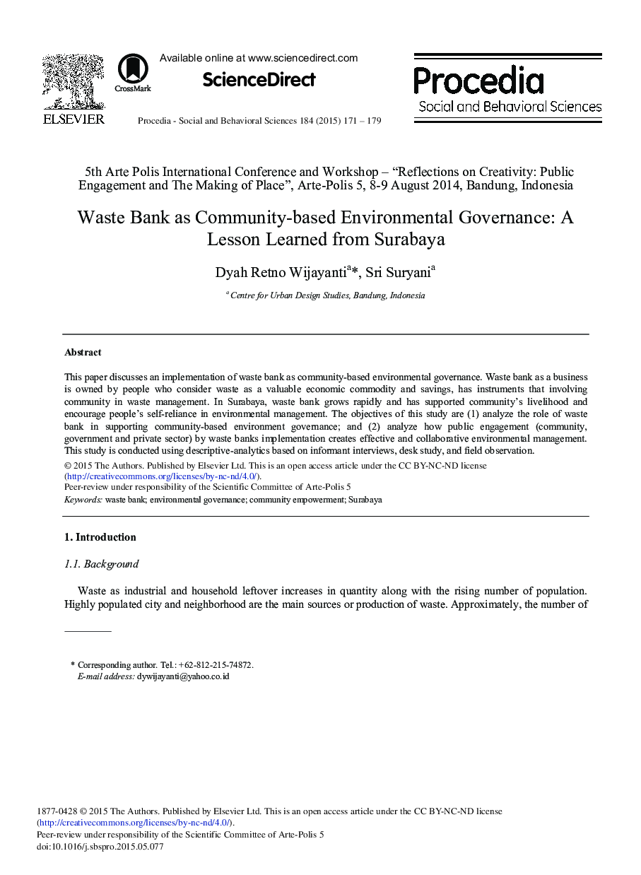 Waste Bank as Community-based Environmental Governance: A Lesson Learned from Surabaya 