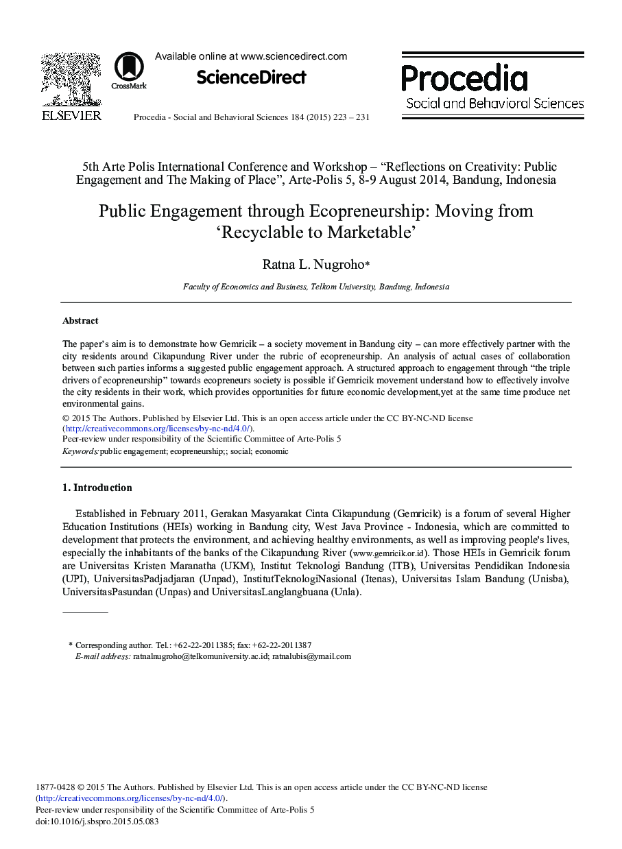 Public Engagement through Ecopreneurship: Moving from ‘Recyclable to Marketable’ 