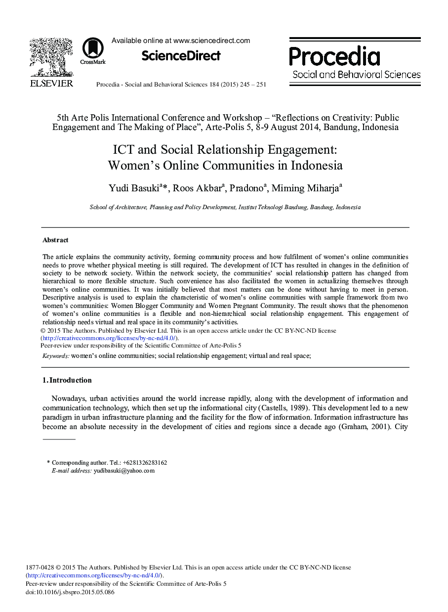 ICT and Social Relationship Engagement: Women's Online Communities in Indonesia 