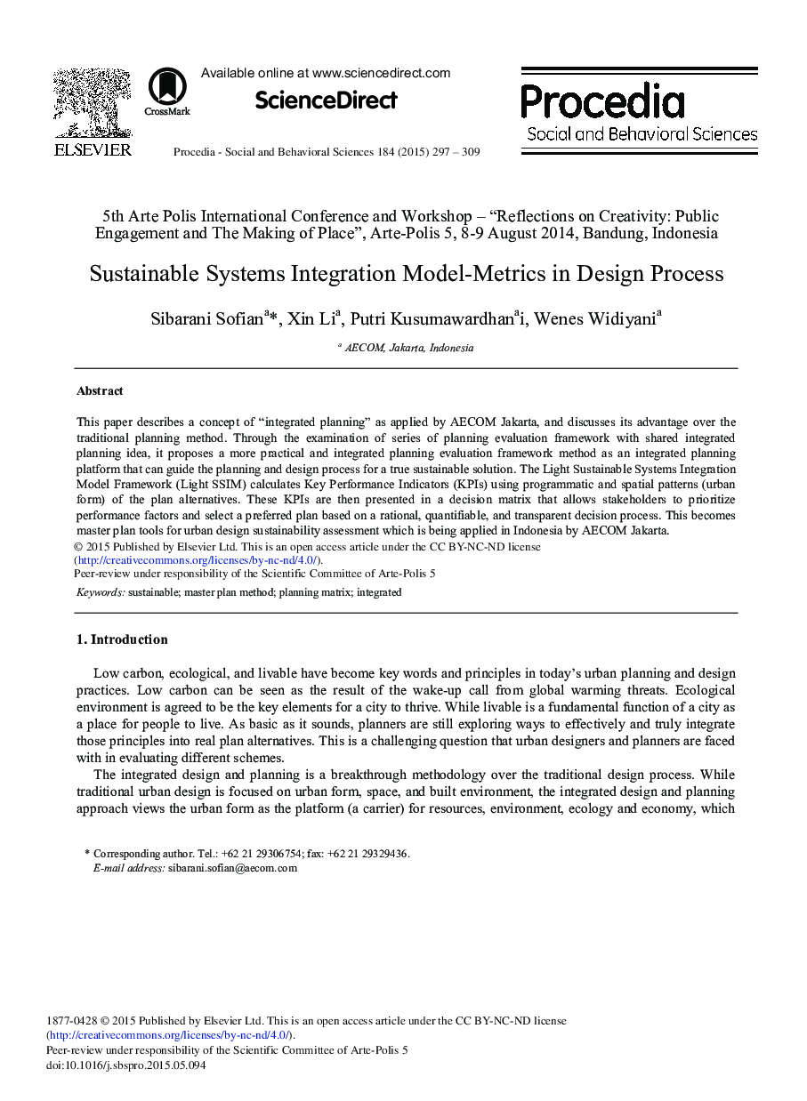 Sustainable Systems Integration Model-Metrics in Design Process 