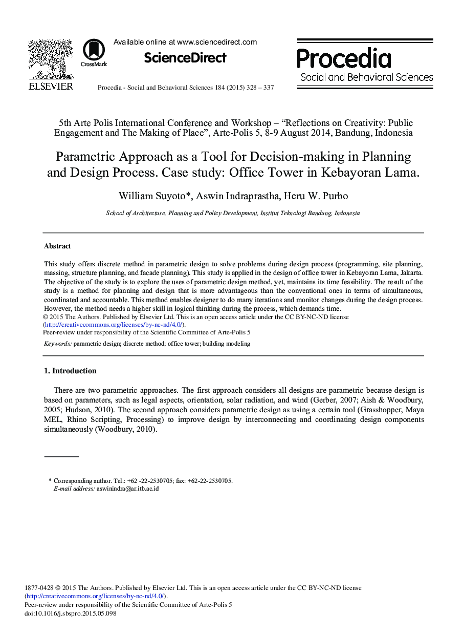 Parametric Approach as a Tool for Decision-making in Planning and Design Process. Case study: Office Tower in Kebayoran Lama 