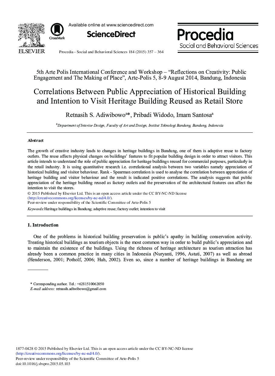 Correlations between Public Appreciation of Historical Building and Intention to Visit Heritage Building Reused as Retail Store 