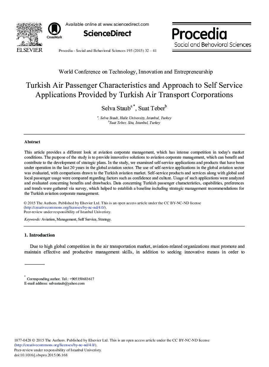 Turkish Air Passenger Characteristics and Approach to Self Service Applications Provided by Turkish Air Transport Corporations 