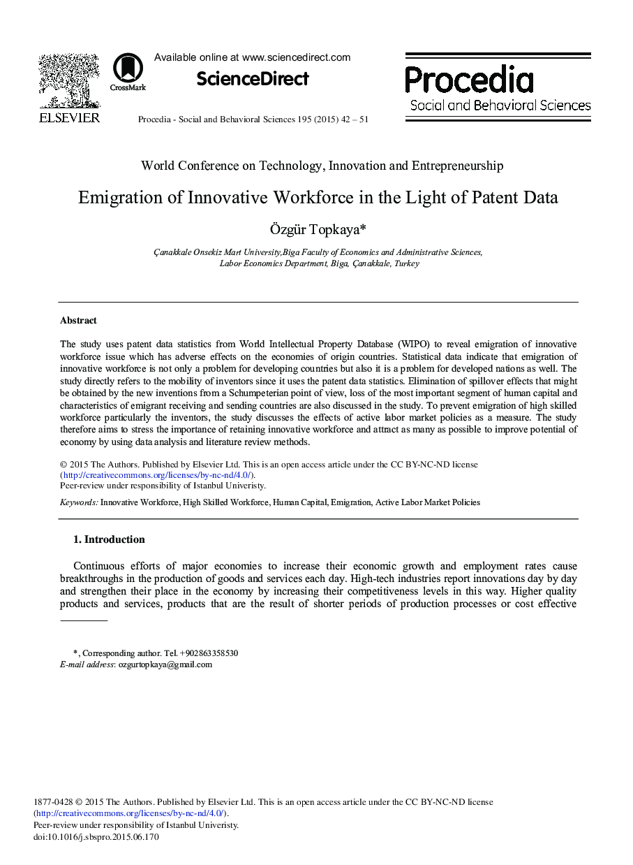 Emigration of Innovative Workforce in the Light of Patent Data 