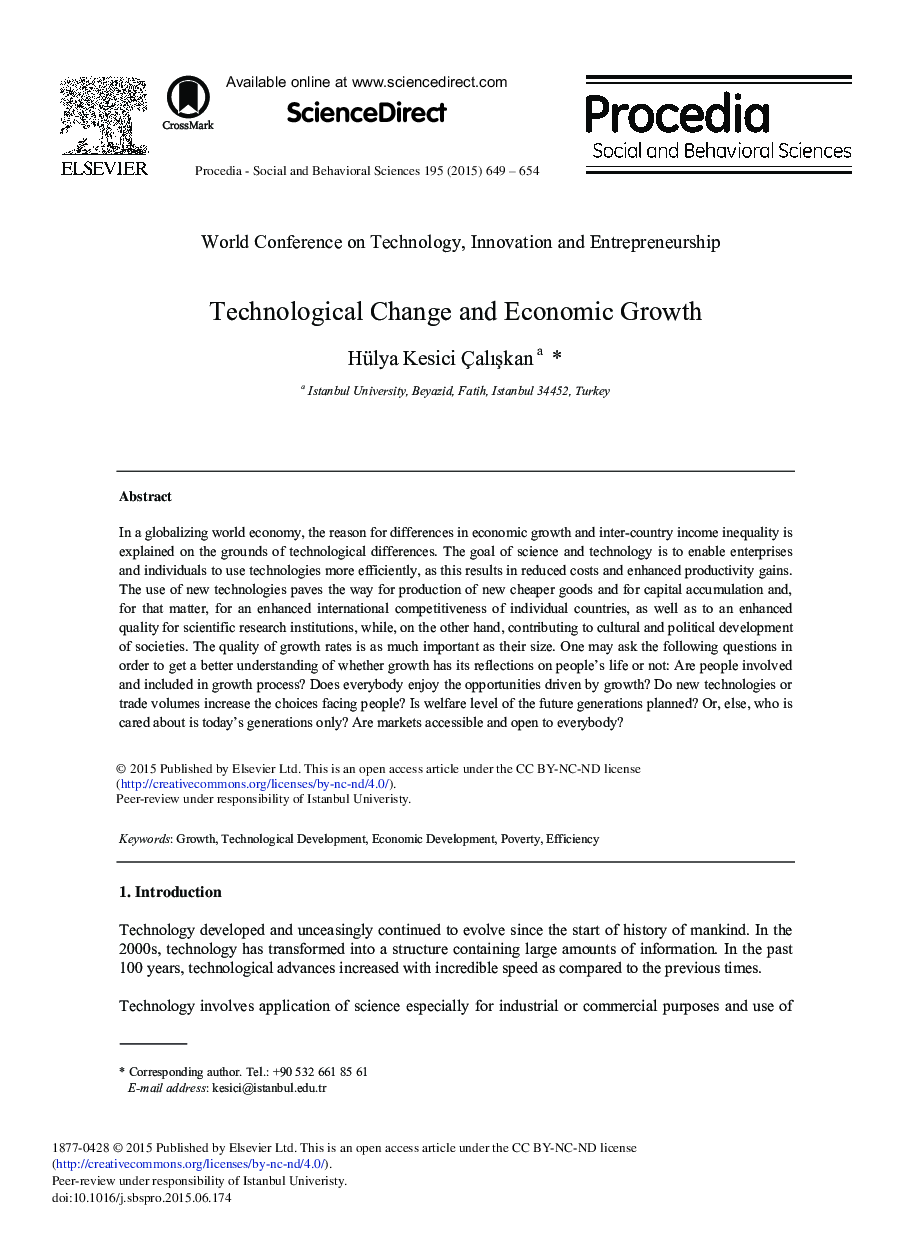 Technological Change and Economic Growth 