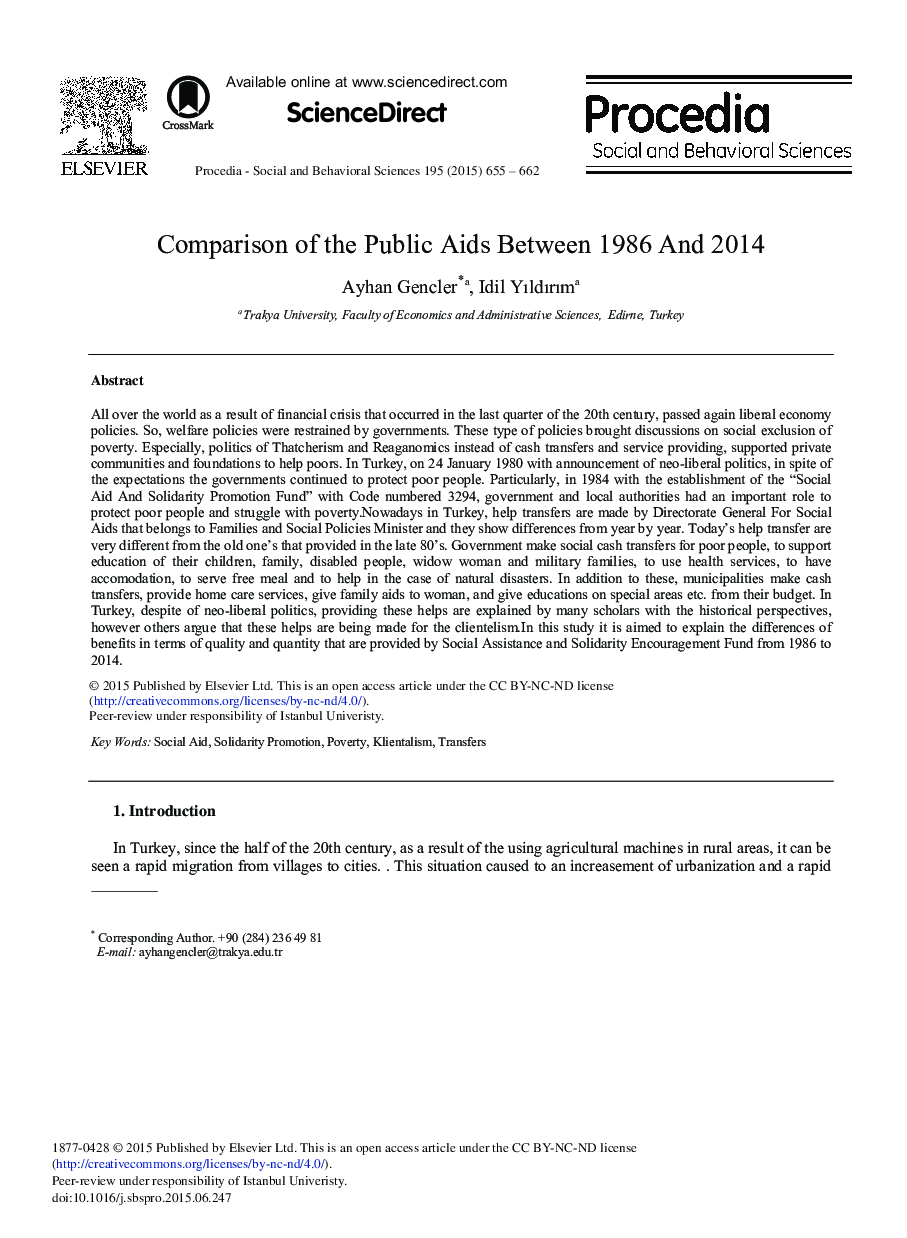 Comparison of the Public Aids between 1986 and 2014 